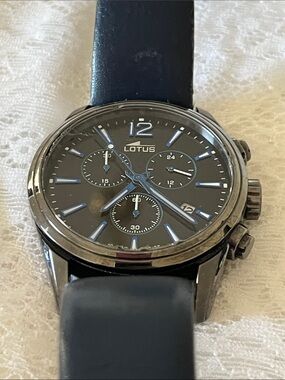 Lotus Black Chronograph Men's Watch with Blue Accents
